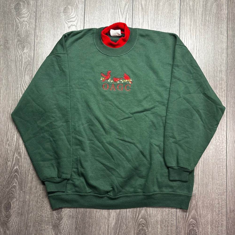 Vintage Cardinal Embroidered Sweatshirt Green Red XL OAGC 1990s Cottage